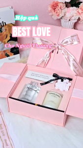 Hộp Quà Tặng Nến Thơm Tinh Dầu Thơm Sáp Thơm BEST LOVE - Kèm túi xách sang trọng tinh tế