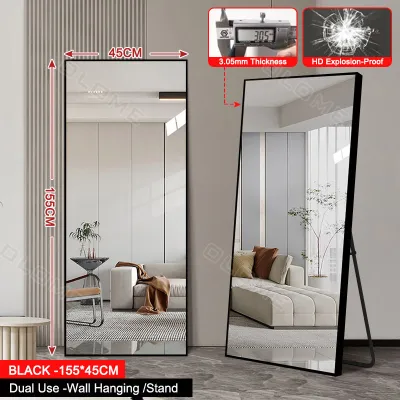 olome 160/150/120CM HD Whole Body Stand Mirror Floor/Wall Mount Dual Use Arch Mirror Vertical Full Body Mirror Metal Frame Full-Length Mirror Explosion-Proof Oversized Vanity Mirror Wall Mounted Mirror For Bedroom Living Room Wedding Mirror