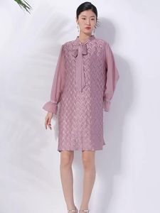 40824 One Size (45-75kg) Handmade Midi WomenS Heavy Industry Wave Pleated Loose Slimming Tie Dress