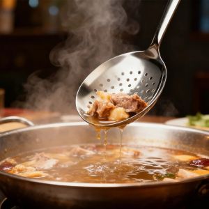 1Pc Big Head Stainless Steel Round Spoon Large Size Dining Spoon & Rice Serving Spoon with Drain Hole Heat Resistant Kitchen U