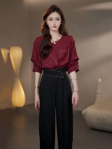 Korean Style Fashionable Set Women Summer New Design Loose Slimming Top Wide Leg Pants Two Piece Set Elegant Classy Loose Fit