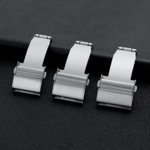 18mm 20mm 22mm Stainless Steel Folding Clasp for Leather Steel Watchband Silver Buckle Double Press Automatic Clasp Accessories