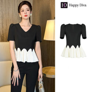 Happy Diva 2025 Womens Fashion Vintage Stitched Black T-Shirt Top 31257