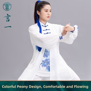 Peony Style Chinese Traditional Breathable Flowy Drapey Tai Chi Uniform Set