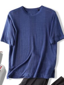 Heavyweight Solid Color round Neck Short Sleeve Mens T-Shirt Knitted Hollow out Design Summer Fashion Urban Style Breathable