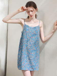 XEXZ | ชุดนอนผ้าไหมแท้ ชุดนอนแขนกุดลายดอกไม้ ชุดนอนฤดูร้อนสำหรับผู้หญิงวัยรุ่น เสื้อผ้าสำหรับใส่อยู่บ้าน ชุดนอนผ้าไหมลายดอกไม้