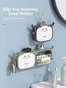 Wall-Mounted Drainable Drill-Free Soap Tray Double Slot