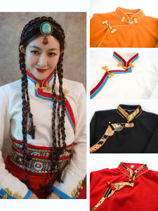 Tibetan Style Long Sleeve Shirt Womens Embroidered Stand Collar Slim Fit Traditional Tibetan Clothing Ethnic Fashion