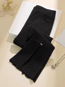plus Size Womens High Waist Lace Micro Flared Pants Spring Autumn New Style Slimming Split Design Korean Style Commute Pants