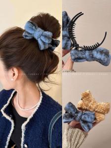 กิ๊บติดผมลายฉลามขนาดใหญ่ ปักลายผ้าขนสัตว์ โบว์ผูกผม สีสันสดใส ที่จับผมแบบใหม่ 2024 กิ๊บติดผมสไตล์ไฮเอนด์ อุปกรณ์ตกแต่งผมสำหรับผู้หญิง