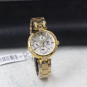 Jam tangan wanita Leopard 8059L tali rantai tanggal aktif chrono off analog original