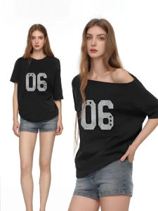 เสื้อยืดคอกลมแขนสั้นหลวมสไตล์อเมริกันย้อนยุคสำหรับผู้หญิง ทรงหลวม แขนกุด ลายตัวเลข แฟชั่นฤดูร้อน