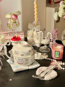 Chiikawa Ceramic Double Ear Noodle Bowl with Lid Dormitory Student Cafeteria Rice Bowl Soup Bowl Dining Utensils Cute Style