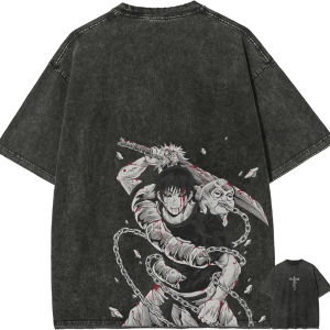 Bandai | Jujutsu Kaisen Toji Fushiguro T Shirt Men Sorcerer Killer Vintage Acid Wash Streetwear  Retro Japanese Anime Tees