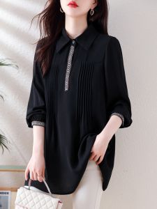 Elegant Beautiful Long Sleeve Shirt Spring Autumn plus Size Loose Belly Covering Collared Button up Korean Style Womens Blouse