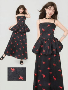 KEIKO | French Retro Floral Summer Holiday Set Silk Satin Top Skirt