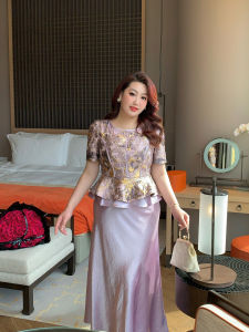 GLEC | Large Size Chinese Style Retro Heavy 3D Embossing Floral Jacket and Satin Skirt