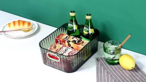 Luxury PET Desk Organizer Box Cosmetics Organizer Storage Basket Toiletries Storage Box with Handle
