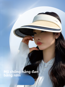 MiiOW | Mũ lưỡi trai đi biển mùa hè chống nắng UPF50+ Mũ đi xe đạp rơ moóc phong cách thường ngày cho nữ Mũ rơ moóc dệt bằng rơm chống tia UV