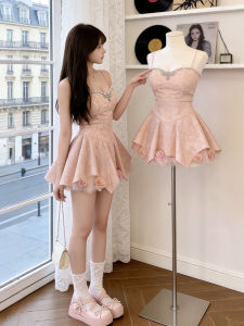 CHANGTONG | Elegant High-Waisted Puff Princess Short Dress Sweet Strap Summer