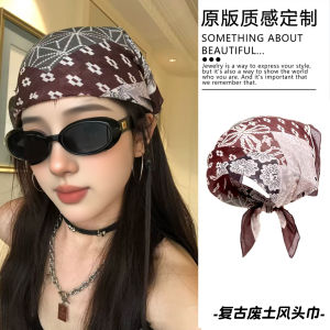 American Retro Brown Checkered Silk Scarf Headscarf Womens New Hot Girl Cool Street Style Accessory Belt Square Scarf