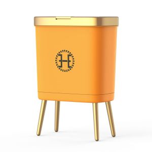 Bedroom Trash Can with LidSlim Bathroom Cans Lids Dog Proof Press Top LidModern Gold Plastic Waste Basket for OfficeKitchen
