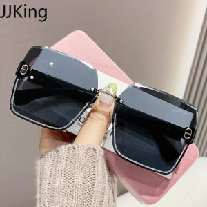 JJKing Fashion Edition Rimless Sunglasses for Men and Women Oversized Large Frame Anti-UV Sunscreen Square Driving Shades for Women Trend