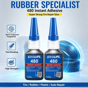 2 Bottles LOOLIFL 480 Rubber Repair Glue Instant Strong Adhesive for Tire Rubber Plastic Leather Shoe and Auto Seal Repair