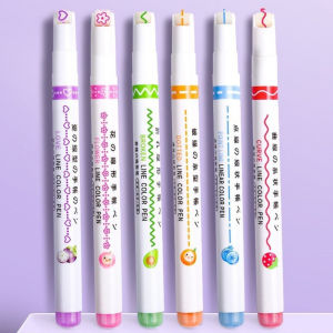 6pack Highlighter Pen Line Shaped Color Roller Tip Curve Liner Art Contour Marker Highlighter Journal School Stationery Supplies