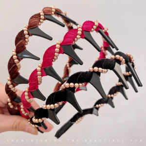 กำไลผมผ้ากำมะหยี่มีลูกปัดสีน้ำเงินสำหรับผู้หญิง กำไลผมทรงหัวสูงแบบใหม่ฤดูใบไม้ร่วง/ฤดูหนาว กำไลผมสำหรับล้างหน้าแบบบาง กำไลผมสำหรับผู้หญิง