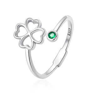 BAMOER 925 Sterling Silver Clover Adjustable ring for women Open Ring Fashion Jewelry SCR843