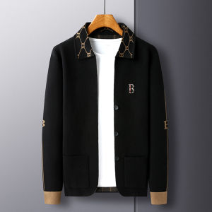 Luxury Quality Mens Knitted Cardigan Pocket Letter Embroid Lapel Long Sleeve Coat winter Versatile Fashion Trend Menswear Top