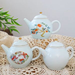 Ấm Sứ Cảnh Đức Vẽ Tay Họa Tiết Đẹp Mắt (Sứ trắng bạch định thấu quang lọc tổ ong)