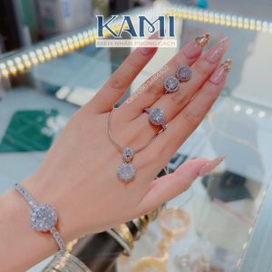 Set bộ dây chuyền bông tai vòng tay xi bạch kim siêu sáng