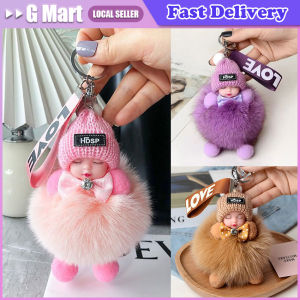 Sleeping Baby Keychain Cute Fluffy Plush Doll Keychains Women Girl Bags Pendant Cars Key Ring Backpack Decoration Gift