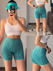 High Waist Leopard Print Three-quarter Length Pants Breathable Fitness Yoga Shorts for Girls Tummy Control Butt Lifting