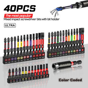 Geinxurn the Most Popular Mixed Impact Screwdriver Bits with Bit Holder & Keychain Bit Holder S2 Steel for Auto Repair and Home