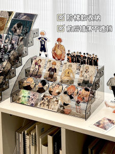 Translucent Desktop Storage Box Biji Grain Display Stand Card Badge Organizer Acrylic Step Shelf for Desk Clutter