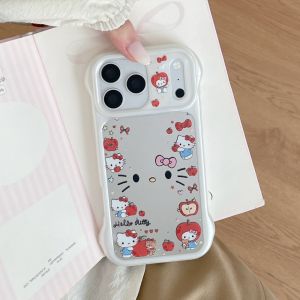 Sanrio | Cute Mini Makeup Mirror KT Lovely Phone Case for iPhone 17 16 15 13 14 Pro Max Silicone Shockproof Accessories Pink Girl Cover