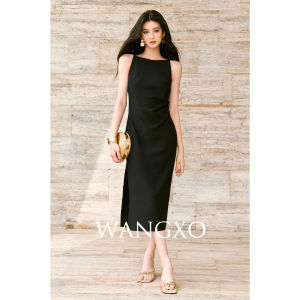 WANGXO | Đầm Một Bánh Xe Không Lưng Nếp Pleat Bằng Tay Dệt Kim Bất Đối Xứng Đuôi Áo Cắt Xẻ