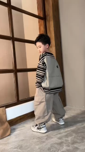 Kaos Lengan Panjang Katun Bergaris Baru untuk Anak Laki-Laki Cocok untuk Anak Usia 4 Sampai 15 Tahun Kaos Atasan Lengan Panjang Anak yang Modis dan Nyaman