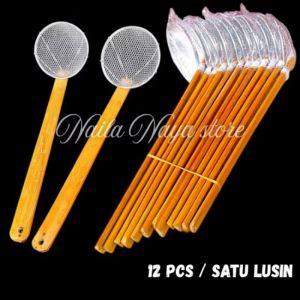 serokan/saringan mie ayam/mie rebus pegangan bambu 12 pcs/satu lusin