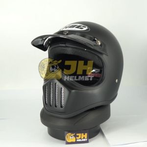 Helm Cakil HBC Polos Black Doff + FREE GOOGLE | Helm Retro | Helm Full Face | Jual Helm