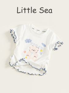 Summer Lady Waist-Cinching Girls Inner Wear Half Sleeve round Neck Short Sleeve Children Cute Print T-Shirt Thin Cotton Elastic Fiber