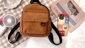 Backpack Mini Corduroy Tas Ransel Kekinian Lucu Kecil Bag Vintage Wanita Korean Aesthetic Style