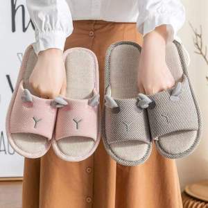 Indoor Womens Linen Slippers Soft Bottom Anti-Slip Comfortable Home Shoes Cotton Linen Couple Silent Summer Spring Autumn