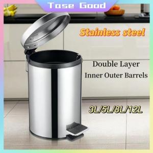 Tase Good Stainless Foot Pedal Trash Bin Waste Can with Plastic Bucket Inside