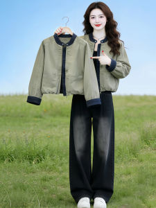 Shalldoer | Jeans Patchwork Short Casual Loose Stand Collar Baseball Jacket