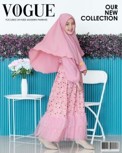 Gamis anak Murah Terbaru 2024 Viral Syahira Labella Merah Muda Set Kerudung Umur 5 - 11 Tahun