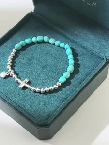 SHISHANGMEIDI | S925 Silver Green Cross Heart Charm Bracelet